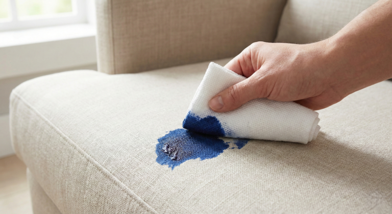 ازالة الحبر من الكنب باستخدام تقنية النقل بالمذيبات للحفاظ على القماش